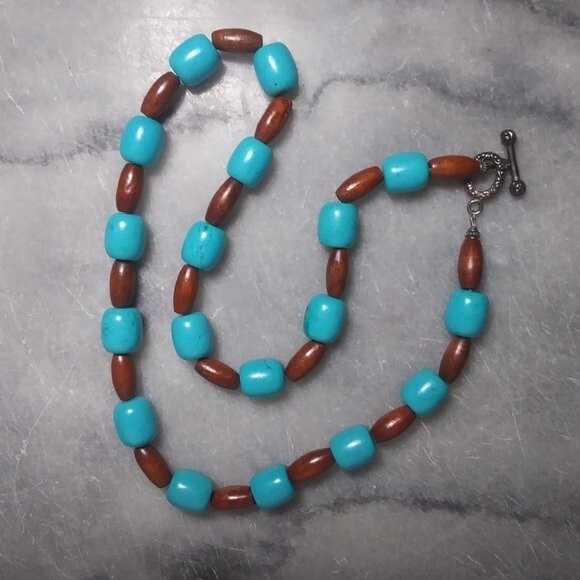 Turquoise & Wooden Beaded Necklace - Picture 5 of 8